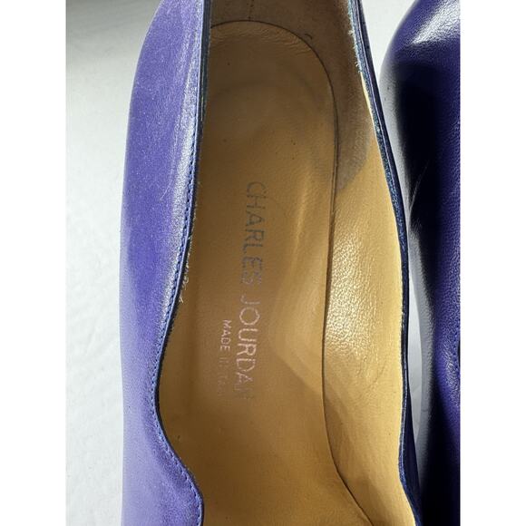 Vtg Charles Jourdan US 8 EU 38 Purple Pumps Leather Heels 80s New Years Eve Glam - Picture 4 of 12